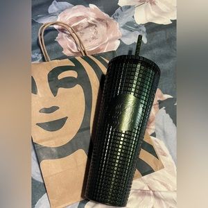 Starbucks Venti Green Gold Glitter Grid